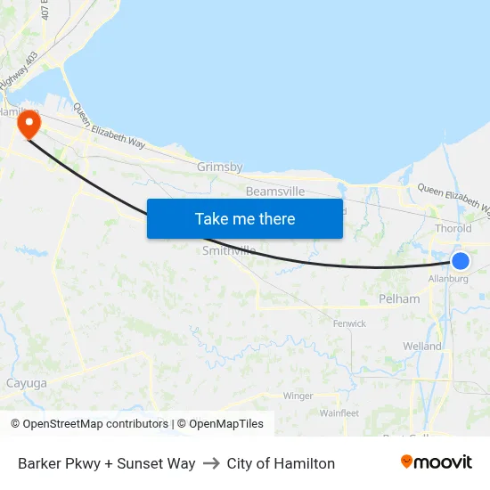 Barker Pkwy + Sunset Way to City of Hamilton map