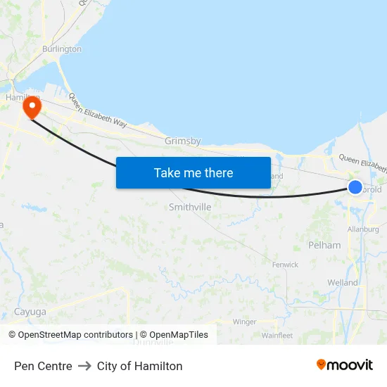 Pen Centre to City of Hamilton map