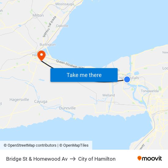 Bridge St & Homewood Av to City of Hamilton map