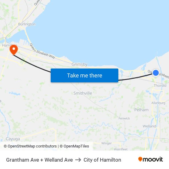 Grantham Ave + Welland Ave to City of Hamilton map