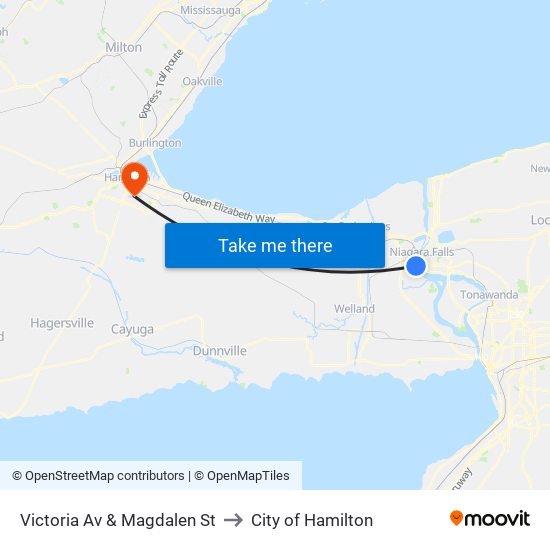 Victoria Av & Magdalen St to City of Hamilton map