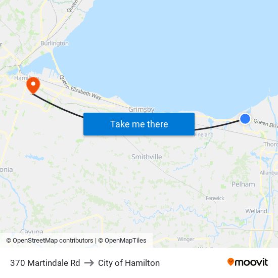 370 Martindale Rd to City of Hamilton map