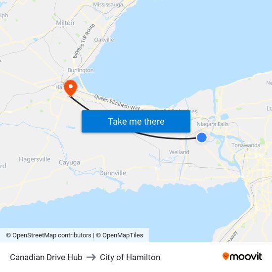 Canadian Drive Hub to City of Hamilton map