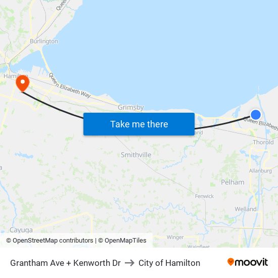 Grantham Ave + Kenworth Dr to City of Hamilton map