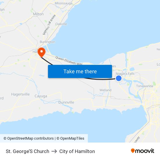 St. George’S Church to City of Hamilton map