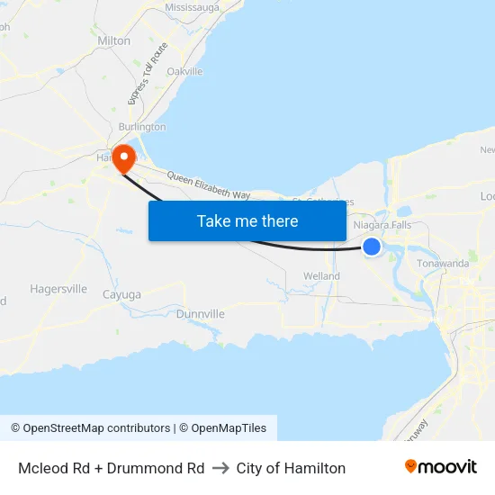 Mcleod Rd + Drummond Rd to City of Hamilton map