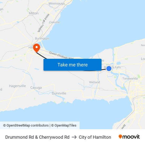 Drummond Rd & Cherrywood Rd to City of Hamilton map