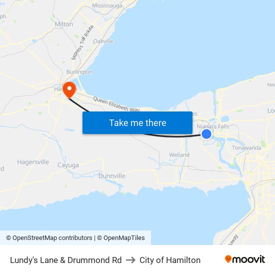 Lundy's Lane & Drummond Rd to City of Hamilton map