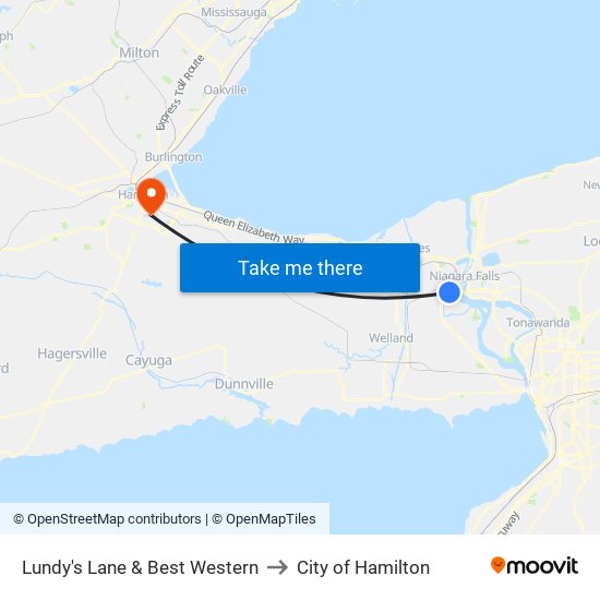 Lundy's Lane & Best Western to City of Hamilton map