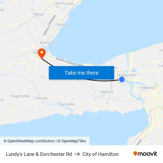 Lundy's Lane & Dorchester Rd to City of Hamilton map