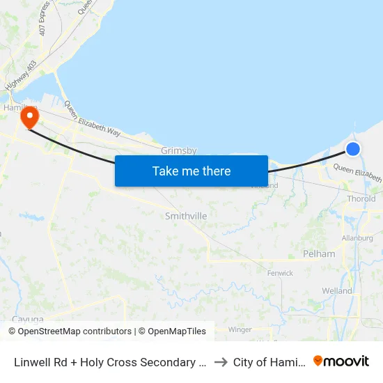 Linwell Rd + Holy Cross Secondary School to City of Hamilton map