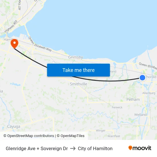 Glenridge Ave + Sovereign Dr to City of Hamilton map