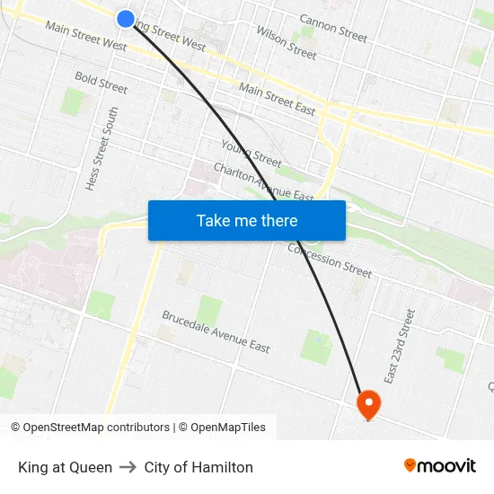 King at Queen to City of Hamilton map