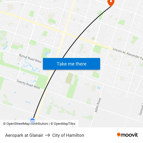 Aeropark at Glanair to City of Hamilton map