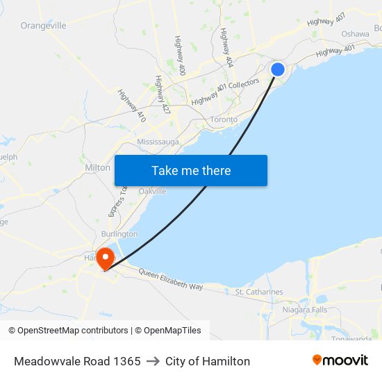 Meadowvale Road 1365 to City of Hamilton map
