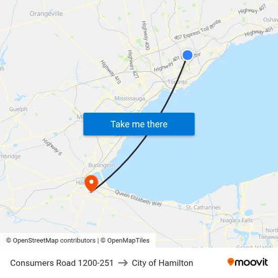 Consumers Road 1200-251 to City of Hamilton map
