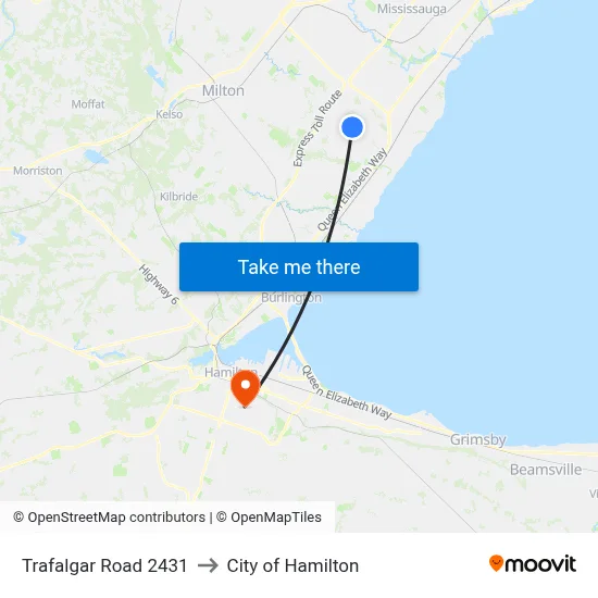 Trafalgar Road 2431 to City of Hamilton map