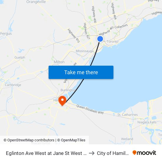 Eglinton Ave West at Jane St West Side to City of Hamilton map