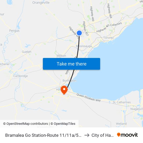 Bramalea Go Station-Route 11/11a/511/A/C Eb Stop to City of Hamilton map