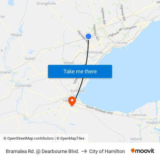 Bramalea Rd. @ Dearbourne Blvd. to City of Hamilton map