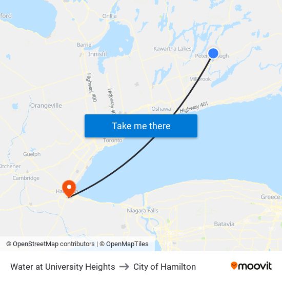 Water at University Heights to City of Hamilton map