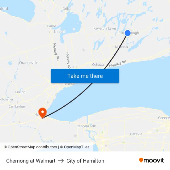 Chemong at Walmart to City of Hamilton map