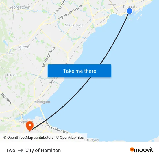 Toronto to City of Hamilton map
