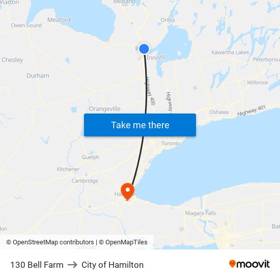 130 Bell Farm to City of Hamilton map