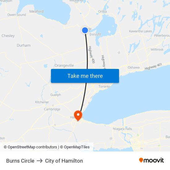 Burns Circle to City of Hamilton map