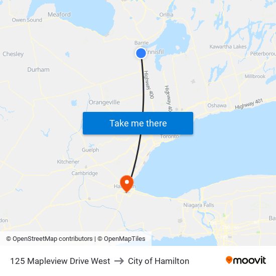 125 Mapleview Drive West to City of Hamilton map