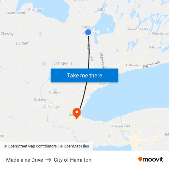 Madelaine Drive to City of Hamilton map