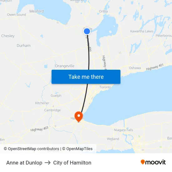Anne at Dunlop to City of Hamilton map