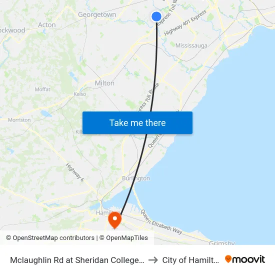 Mclaughlin Rd at Sheridan College Dr to City of Hamilton map