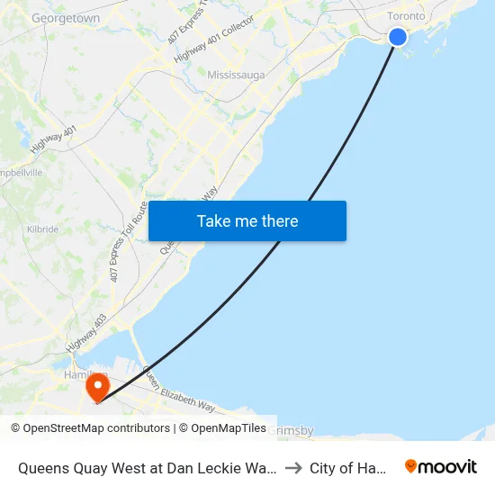 Queens Quay West at Dan Leckie Way East Side to City of Hamilton map