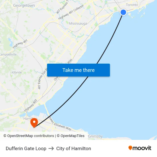 Dufferin Gate Loop to City of Hamilton map