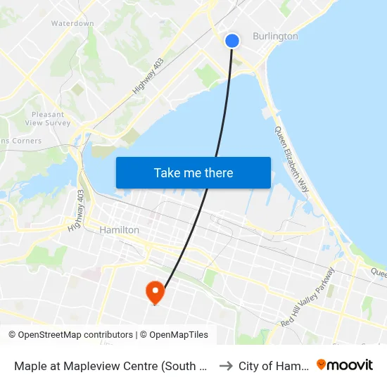 Maple at Mapleview Centre (South Entrance) to City of Hamilton map