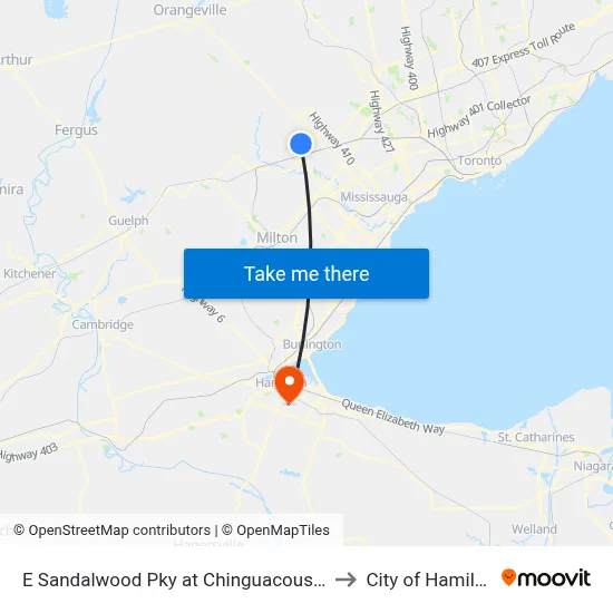 E Sandalwood Pky at Chinguacousy Rd to City of Hamilton map