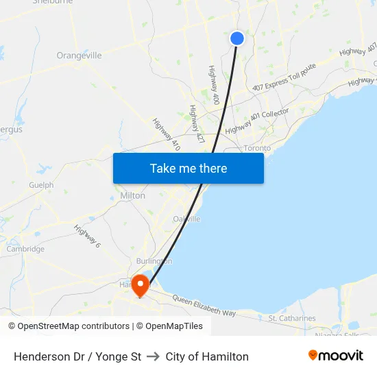 Henderson Dr / Yonge St to City of Hamilton map