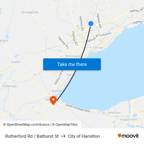 Rutherford Rd / Bathurst St to City of Hamilton map