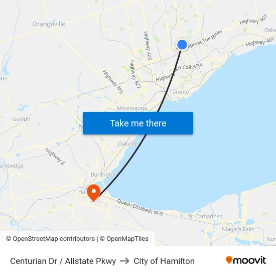 Centurian Dr / Allstate Pkwy to City of Hamilton map