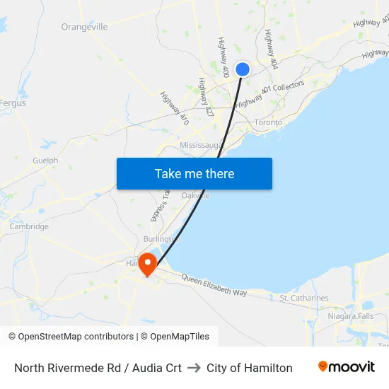North Rivermede Rd / Audia Crt to City of Hamilton map