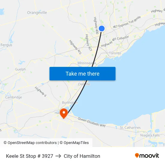 Keele St Stop # 3927 to City of Hamilton map