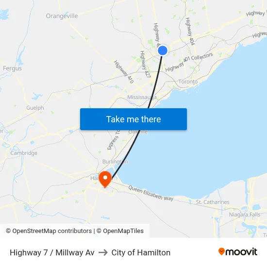 Highway 7 / Millway Av to City of Hamilton map