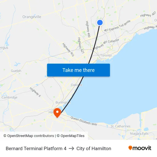 Bernard Terminal Platform 4 to City of Hamilton map