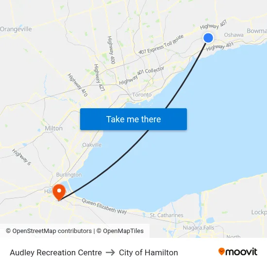 Audley Recreation Centre to City of Hamilton map