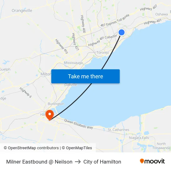 Milner Eastbound @ Neilson to City of Hamilton map