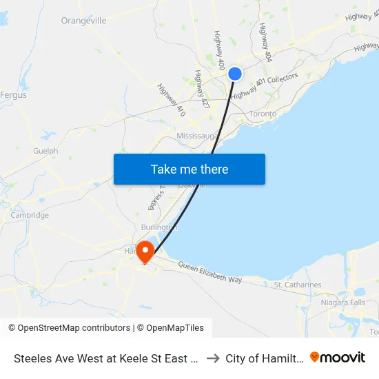 Steeles Ave West at Keele St East Side to City of Hamilton map