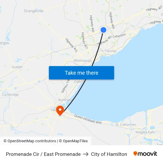 Promenade Cir / East Promenade to City of Hamilton map