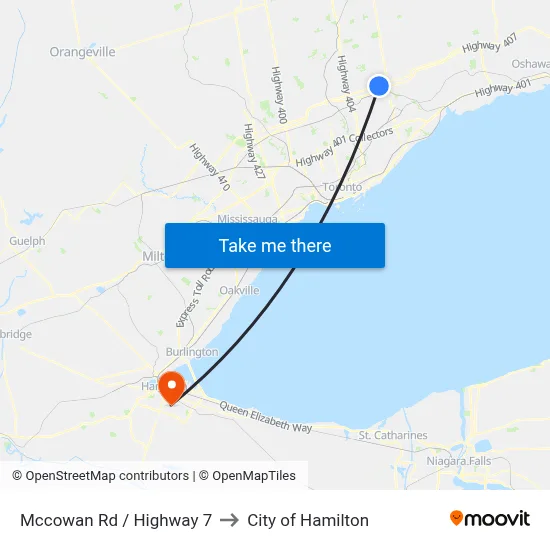 Mccowan Rd / Highway 7 to City of Hamilton map