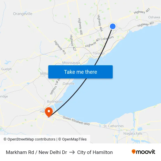 Markham Rd / New Delhi Dr to City of Hamilton map
